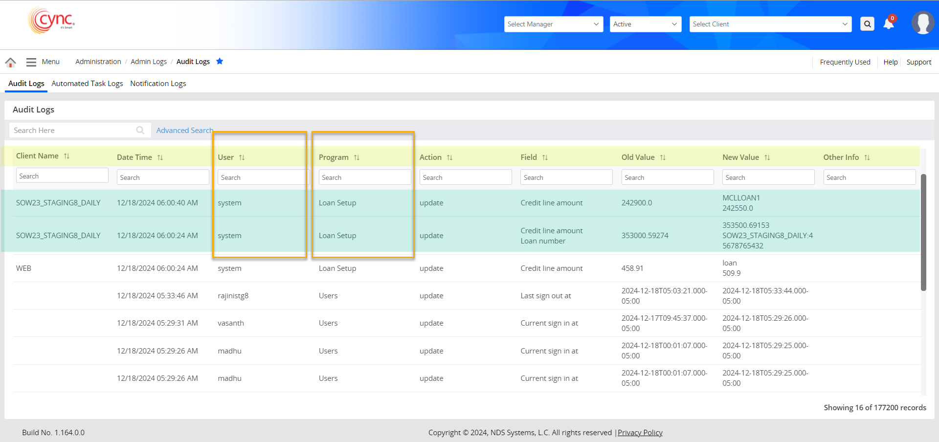 Audit log update.
